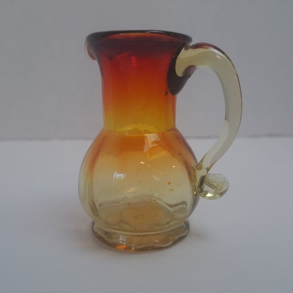 Rainbow Hand Blown Amberina Color Mini Glass Pitcher - Picture 6 of 16
